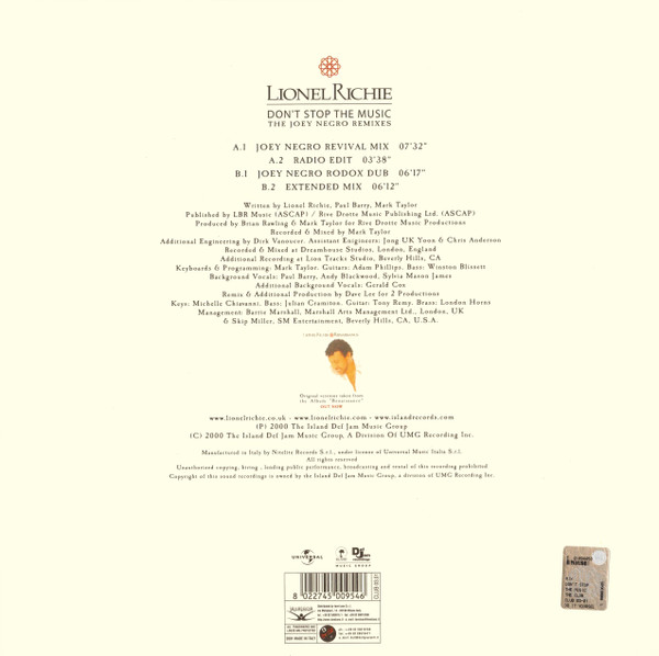 Lionel Richie - Don't Stop The Music (The Joey Negro Remixes) | Nitelite The Club Records (CLUB 03-01) - 2