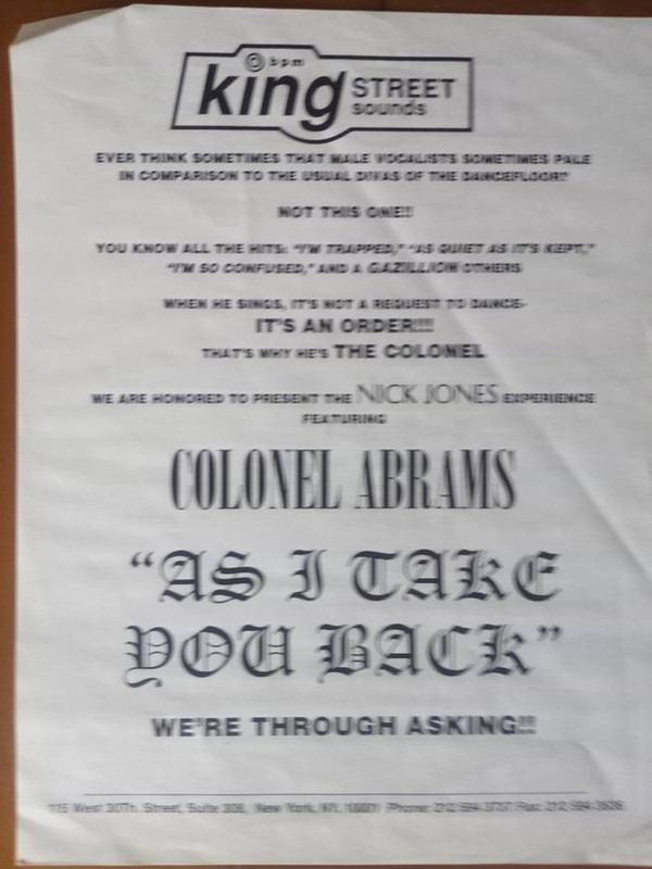 Nick Jones Experience Feat. Colonel Abrams - As I Take You Back | BPM King Street Sounds (KSS-1050) - 3 Nick Jones Experience Feat. Colonel Abrams - As I Take You Back | BPM King Street Sounds (KSS-1050) - 3