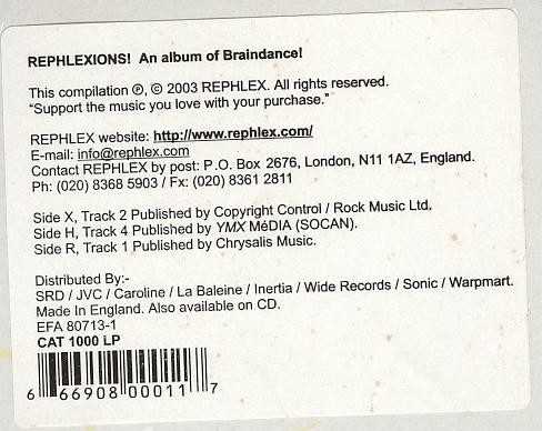 Various - Rephlexions! An Album Of Braindance! | Rephlex (CAT 1000 LP) - 9 Various - Rephlexions! An Album Of Braindance! | Rephlex (CAT 1000 LP) - 9