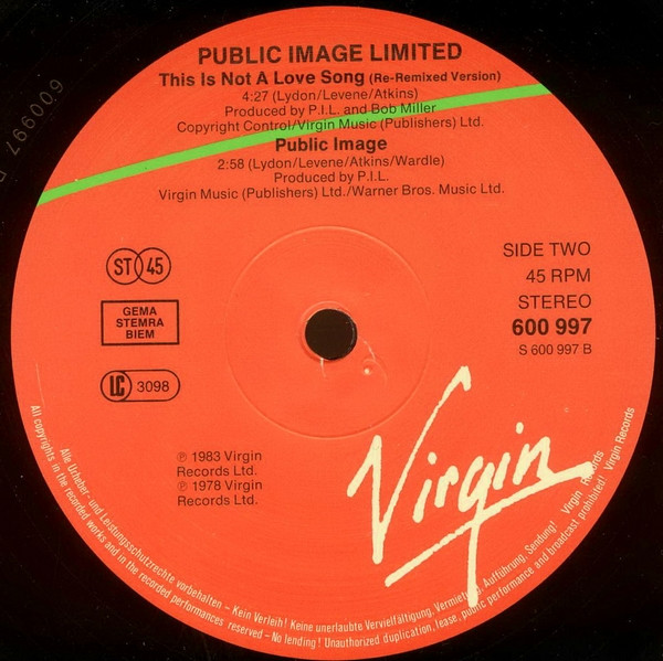 Public Image Limited - This Is Not A Love Song | Virgin (600 997) - 4 Public Image Limited - This Is Not A Love Song | Virgin (600 997) - 4