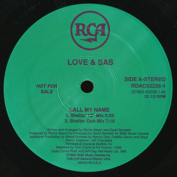 Love & Sas - Call My Name | RCA (RDAC-62236-1)