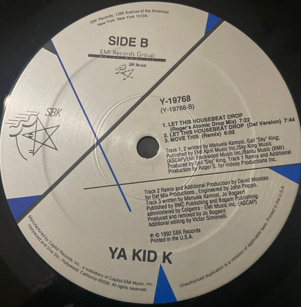 Ya Kid K - Let This Housebeat Drop | SBK Records (Y-19768) - 3