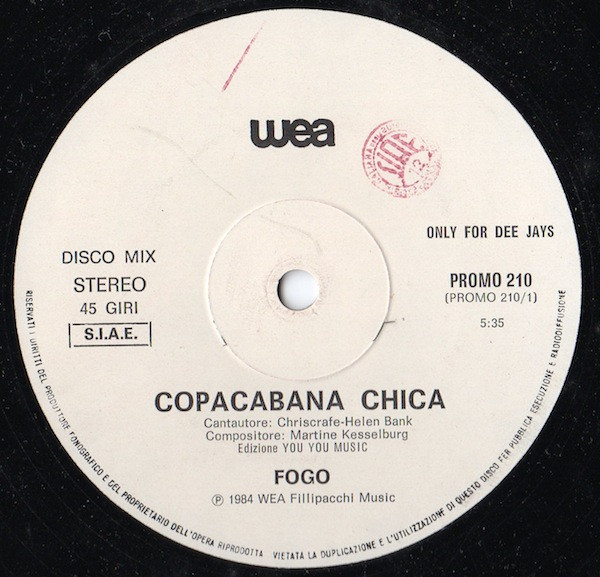 Fogo / Matt Bianco - Copacabana Chica / Half A Minute | WEA (PROMO 210)