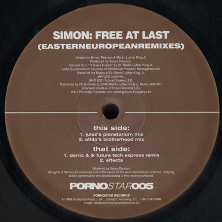 Simon - Free At Last (Eastern European Remixes) | Pornostar Records (pornostar005) - main
