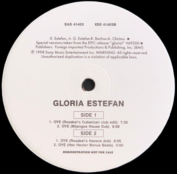 Gloria Estefan - Oye | Epic Dance International (EAS 41403) - 3 Gloria Estefan - Oye | Epic Dance International (EAS 41403) - 3