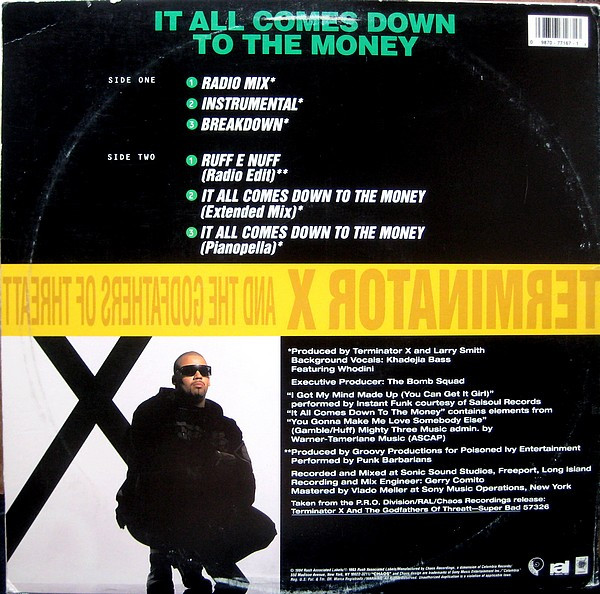 Terminator X & The Godfathers Of Threatt Featuring Whodini - It All Comes Down To The Money | P.R.O. Division (42 77167) - 2