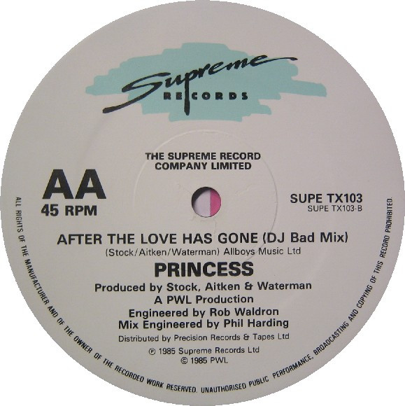Princess - After The Love Has Gone | Supreme Records (SUPETX 103) - 4 Princess - After The Love Has Gone | Supreme Records (SUPETX 103) - 4