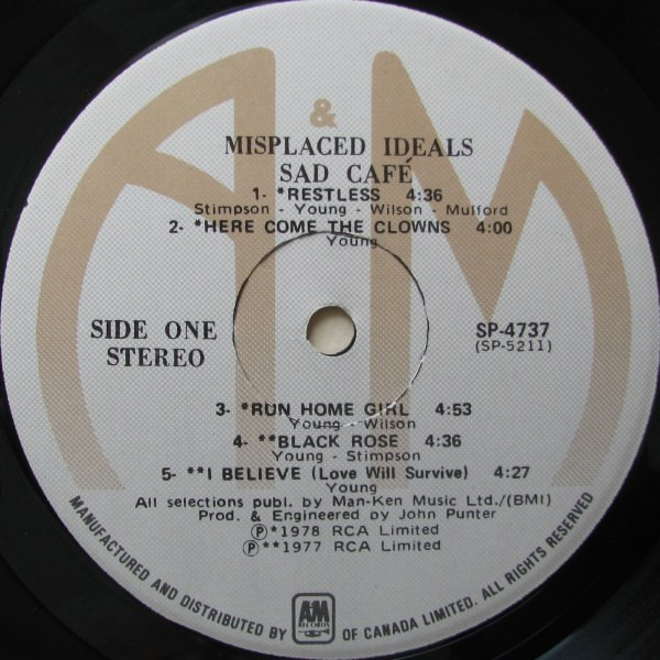 Sad Café - Misplaced Ideals | A&M Records (SP-4737) - 3 Sad Café - Misplaced Ideals | A&M Records (SP-4737) - 3