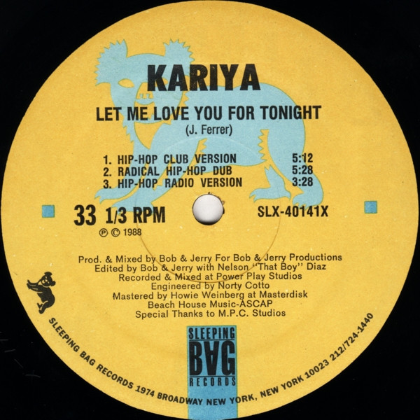 Kariya - Let Me Love You For Tonight | Sleeping Bag Records (SLX-40141) - 2 Kariya - Let Me Love You For Tonight | Sleeping Bag Records (SLX-40141) - 2