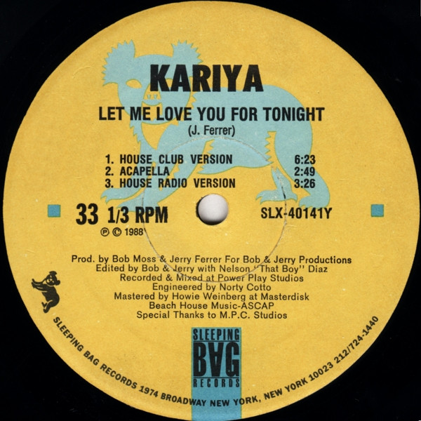 Kariya - Let Me Love You For Tonight | Sleeping Bag Records (SLX-40141) - 3 Kariya - Let Me Love You For Tonight | Sleeping Bag Records (SLX-40141) - 3