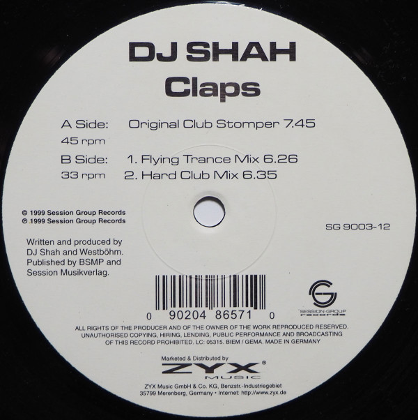 DJ Shah - Claps | Session Group Records (SG 9003-12) - main
