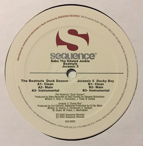 Babu Presents The Beatnuts / Jurassic 5 - Duck Season / Ducky Boy | Sequence Records (SEQ 8005-6) - 2