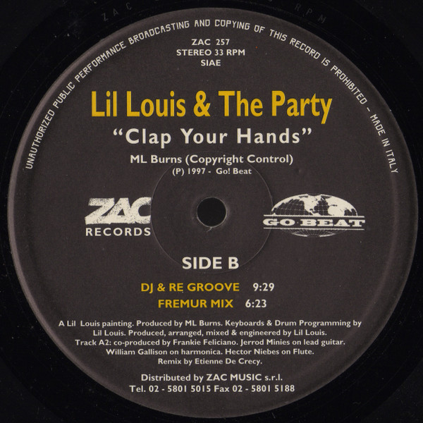 Lil Louis & The Party - Clap Your Hands | Zac Records (ZAC 257) - 3