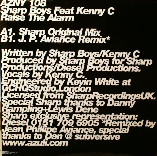 The Sharp Boys Feat. Kenny C - Raise The Alarm (Sharp / JP Aviance Mixes) | Azuli Records (Azuli 108) - 4 The Sharp Boys Feat. Kenny C - Raise The Alarm (Sharp / JP Aviance Mixes) | Azuli Records (Azuli 108) - 4
