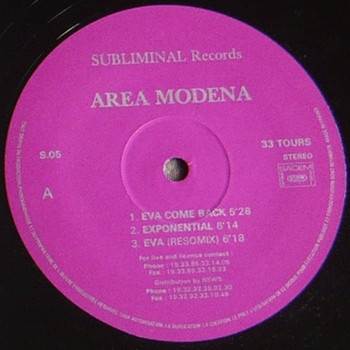 Area Modena - Eva Come Back / Exponential / Eva | Subliminal Records (S.05) - main