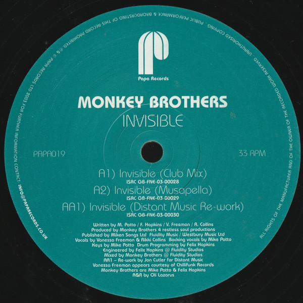 The Monkey Brothers - Invisible | Papa Records (PAPA 019) - 2