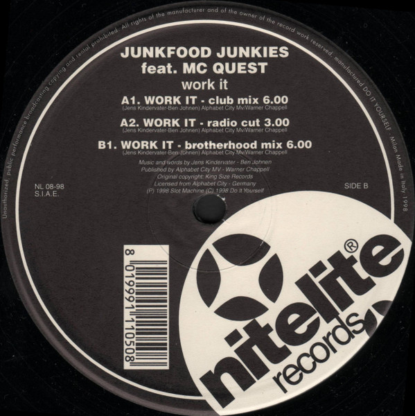 Junkfood Junkies Feat. MC Quest - Work It | Nitelite Records (NL 08-98) - 3