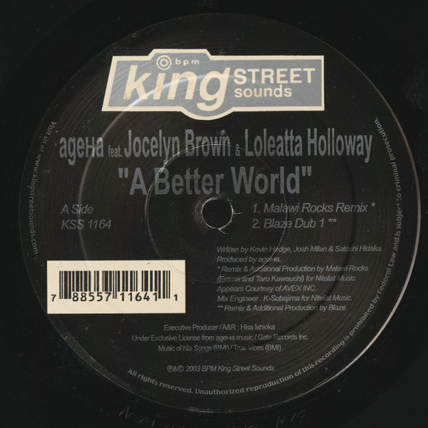 AgeHa Feat. Jocelyn Brown & Loleatta Holloway - A Better World | BPM King Street Sounds (KSS 1164)
