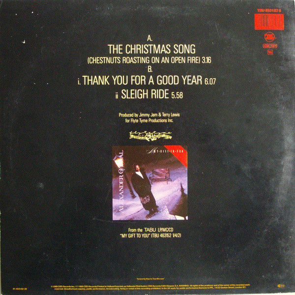 Alexander O'Neal - The Christmas Song (Chestnuts Roasting On An Open Fire) / Thank You For A Good Year / Sleigh Ride | Tabu Records (TBU 653182 6) - 2