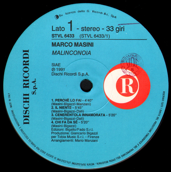Marco Masini - Malinconoia | Ricordi (STVL 6433) - 3 Marco Masini - Malinconoia | Ricordi (STVL 6433) - 3