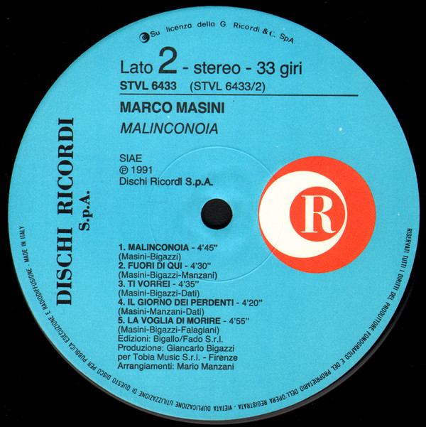 Marco Masini - Malinconoia | Ricordi (STVL 6433) - 4 Marco Masini - Malinconoia | Ricordi (STVL 6433) - 4