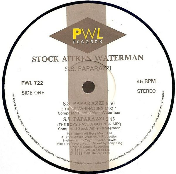 Stock, Aitken & Waterman - S.S. Paparazzi | PWL Records (PWLT 22) - 3 Stock, Aitken & Waterman - S.S. Paparazzi | PWL Records (PWLT 22) - 3