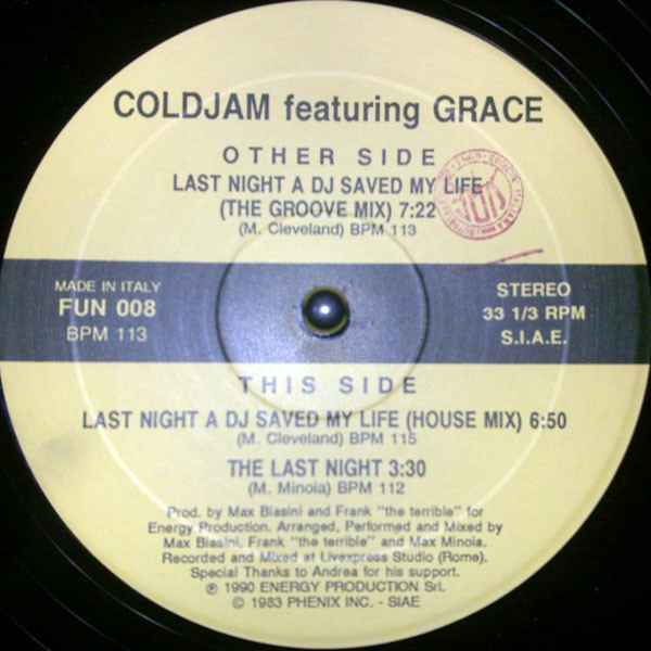 ColdJam Featuring Grace - Last Night A DJ Saved My Life | Fun Records (FUN 008)