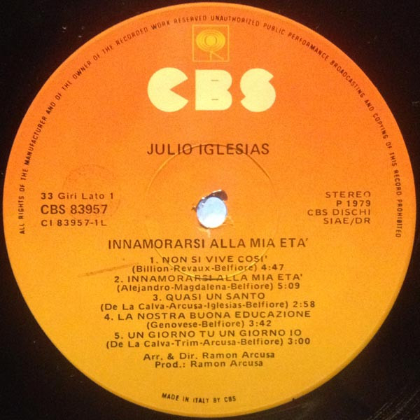 Julio Iglesias - Innamorarsi Alla Mia Età | CBS (CBS 83957) - 3 Julio Iglesias - Innamorarsi Alla Mia Età | CBS (CBS 83957) - 3