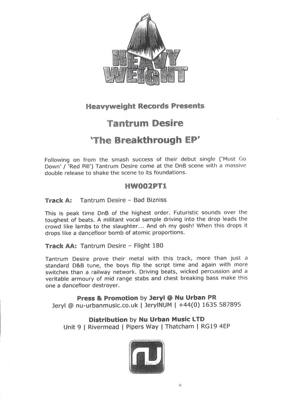 Tantrum Desire - Bad Bizness / Flight 180 | Heavyweight Records (HWT002) - 3