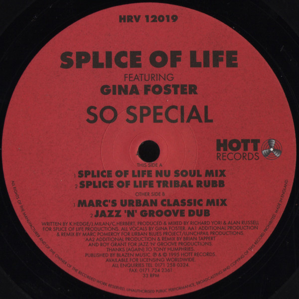 Splice Of Life Featuring Gina Foster - So Special | Hott Records (HRV 12019) - 2