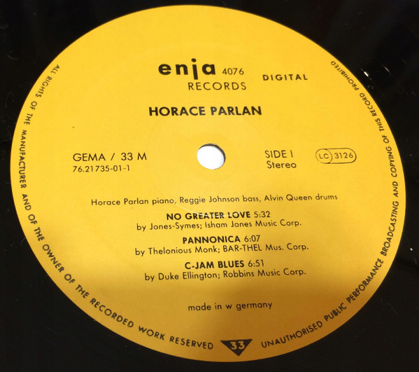 Horace Parlan Trio - Pannonica | Enja Records (enja 4076) - 2 Horace Parlan Trio - Pannonica | Enja Records (enja 4076) - 2