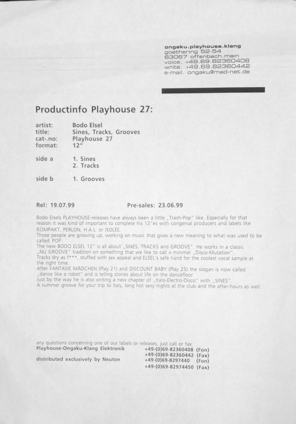 Bodo Elsel - Sines | Playhouse (PLAY027) - 2 Bodo Elsel - Sines | Playhouse (PLAY027) - 2