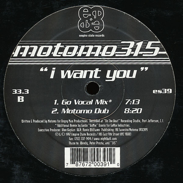 Motomo 315 - I Want You | Empire State Records (ES39)