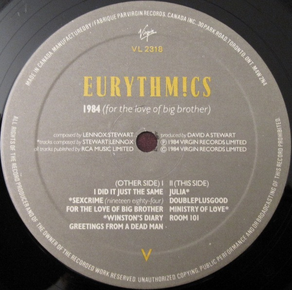 Eurythmics - 1984 (For The Love Of Big Brother) | Virgin (VL 2318) - 4