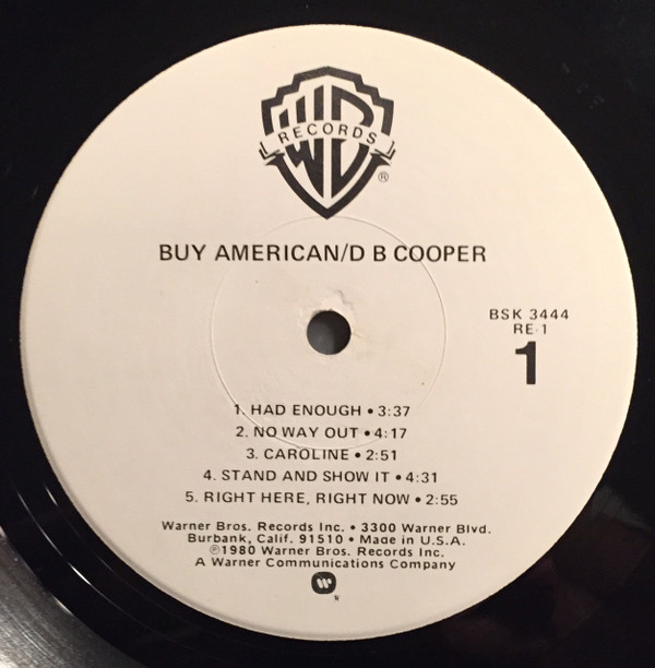 DB Cooper - Buy American | Warner Bros. Records (BSK 3444) - 3