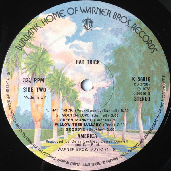 America - Hat Trick | Warner Bros. Records (K 56016) - 4 America - Hat Trick | Warner Bros. Records (K 56016) - 4
