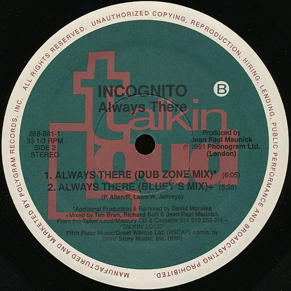 Incognito Featuring Jocelyn Brown - Always There | Talkin' Loud (868-881-1) - 3 Incognito Featuring Jocelyn Brown - Always There | Talkin' Loud (868-881-1) - 3