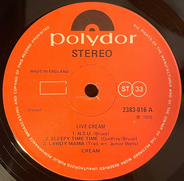 Cream - Live Cream | Polydor (2383 016) - 3 Cream - Live Cream | Polydor (2383 016) - 3