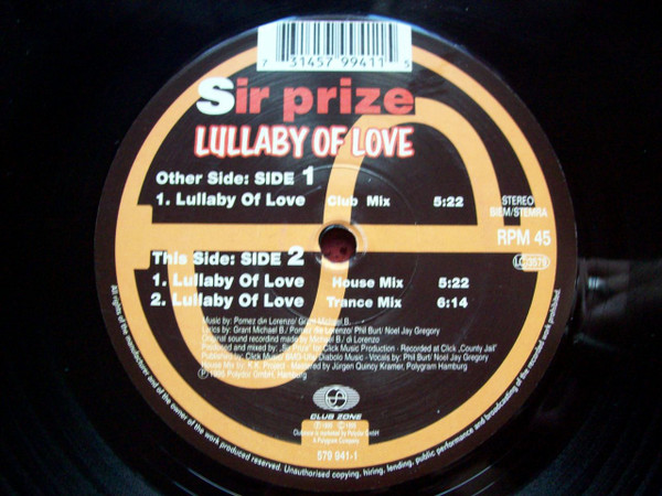 Sir Prize - Lullaby Of Love | Club Zone (579 941-1)