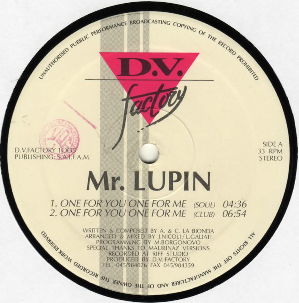 Mr. Lupin - One For You One For Me | D.V. Factory (DV 1005) - main