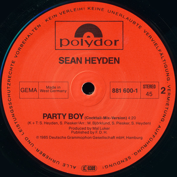 Sean Heyden - Party Boy | Polydor (881 600-1) - 4