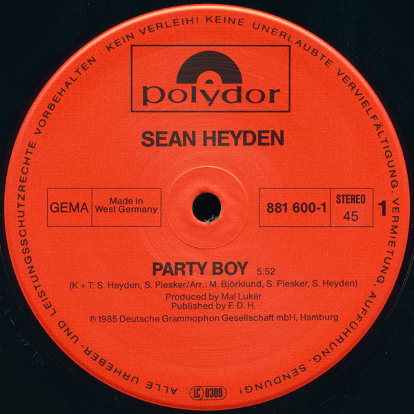 Sean Heyden - Party Boy | Polydor (881 600-1) - 3