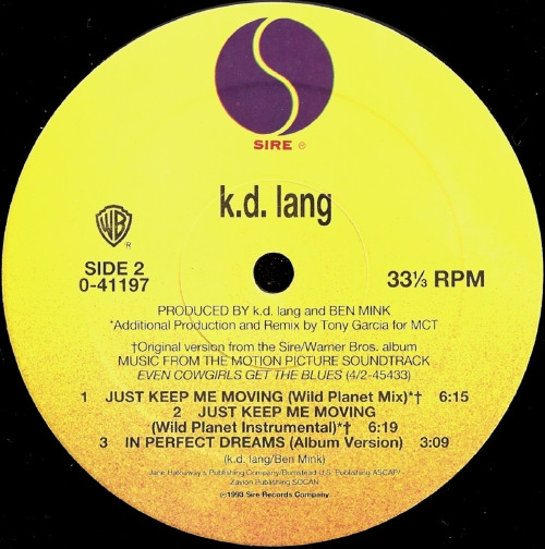 k.d. lang - Just Keep Me Moving | Sire (0-41197) - 4 k.d. lang - Just Keep Me Moving | Sire (0-41197) - 4