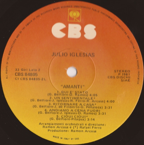 Julio Iglesias - Amanti | CBS (CBS 84805) - 4
