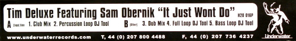 Tim Deluxe Ft Sam Obernik - It Just Won't Do | Underwater Records (H2O 016P) - 2