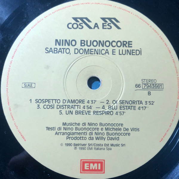 Nino Buonocore - Sabato, Domenica E Lunedì | EMI (66 7943661) - 4