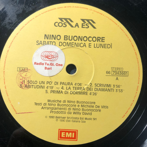 Nino Buonocore - Sabato, Domenica E Lunedì | EMI (66 7943661) - 3