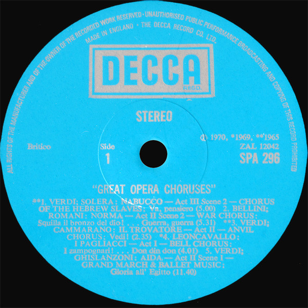 Various - Great Opera Choruses | Decca (SPA 296) - 3 Various - Great Opera Choruses | Decca (SPA 296) - 3