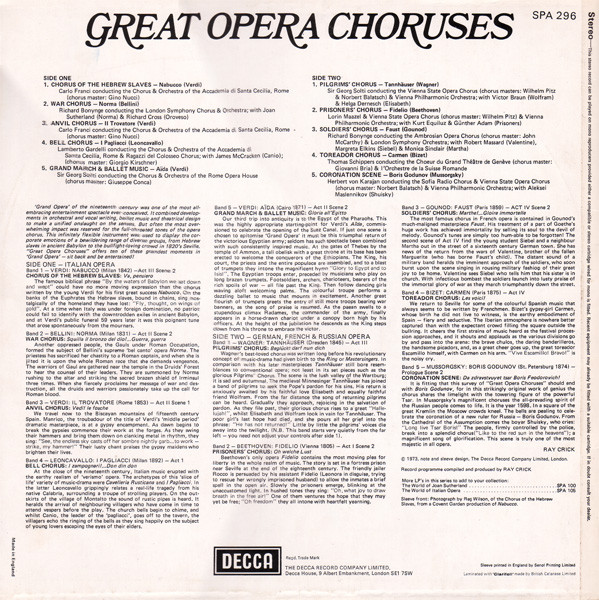 Various - Great Opera Choruses | Decca (SPA 296) - 2 Various - Great Opera Choruses | Decca (SPA 296) - 2