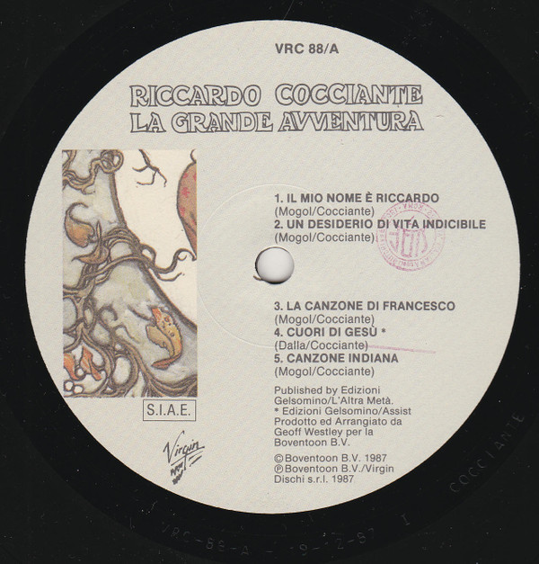 Riccardo Cocciante - La Grande Avventura | Virgin (VRC 88) - 3